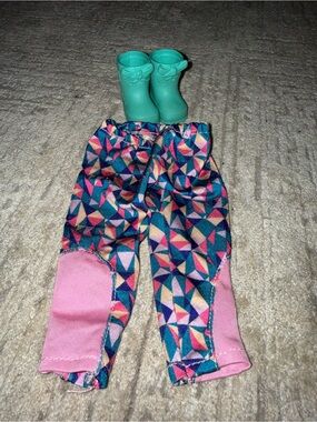 Baby alive doll multi-color spandex pants and teal rain boots